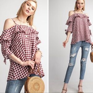 Gingham  Ruffle Blouse Top